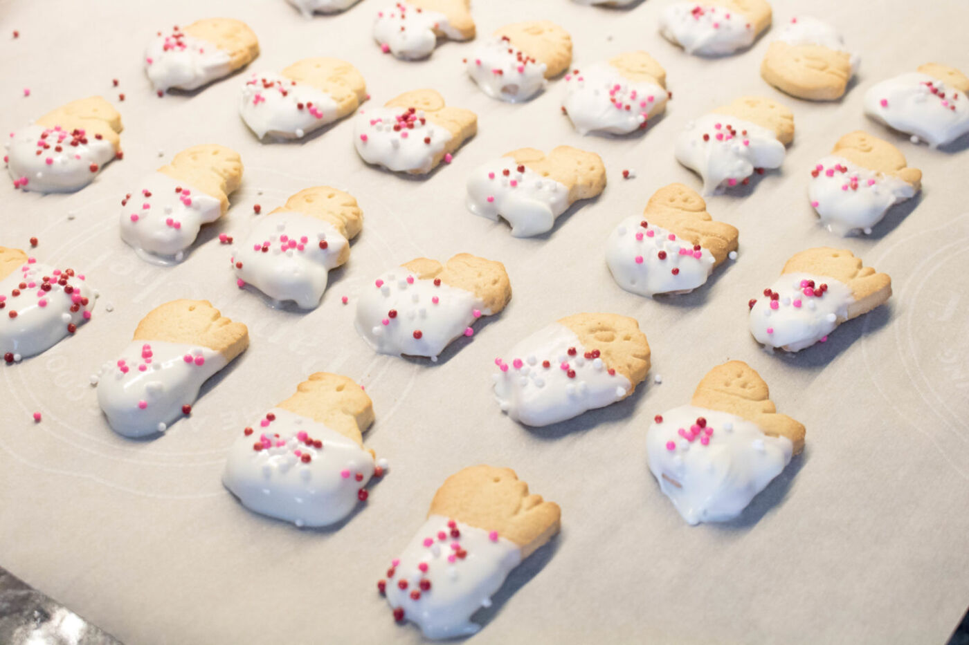 chocolate-dipped animal crackers for valentine's day treats